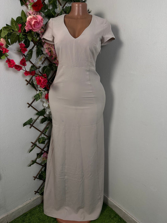 Robe droite longue colle en cœur manche mi courte - Perluna Store