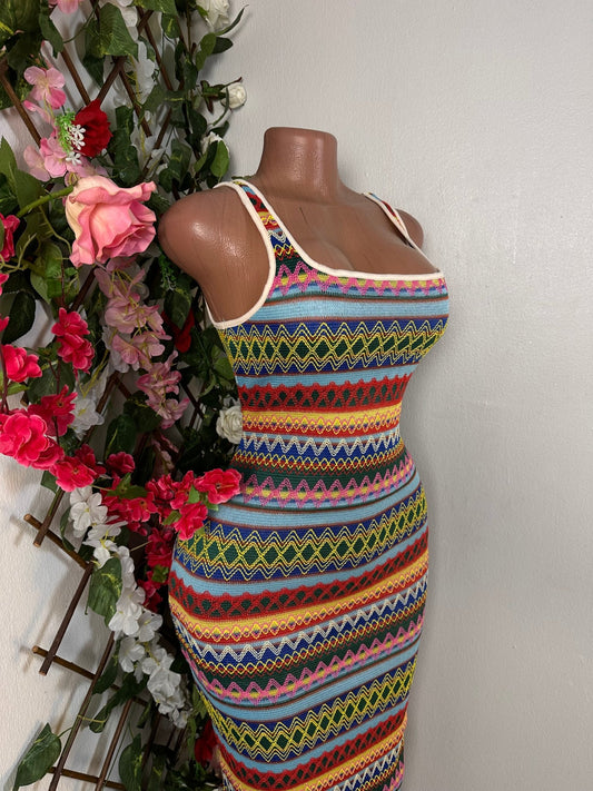 Robe de plage confortable mi longue colle carré avec fente - Perluna Store