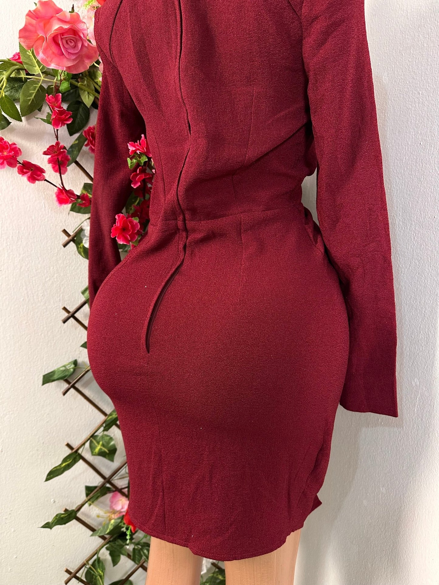 Robe élégante manche longue décolleté plongeant - Perluna Store