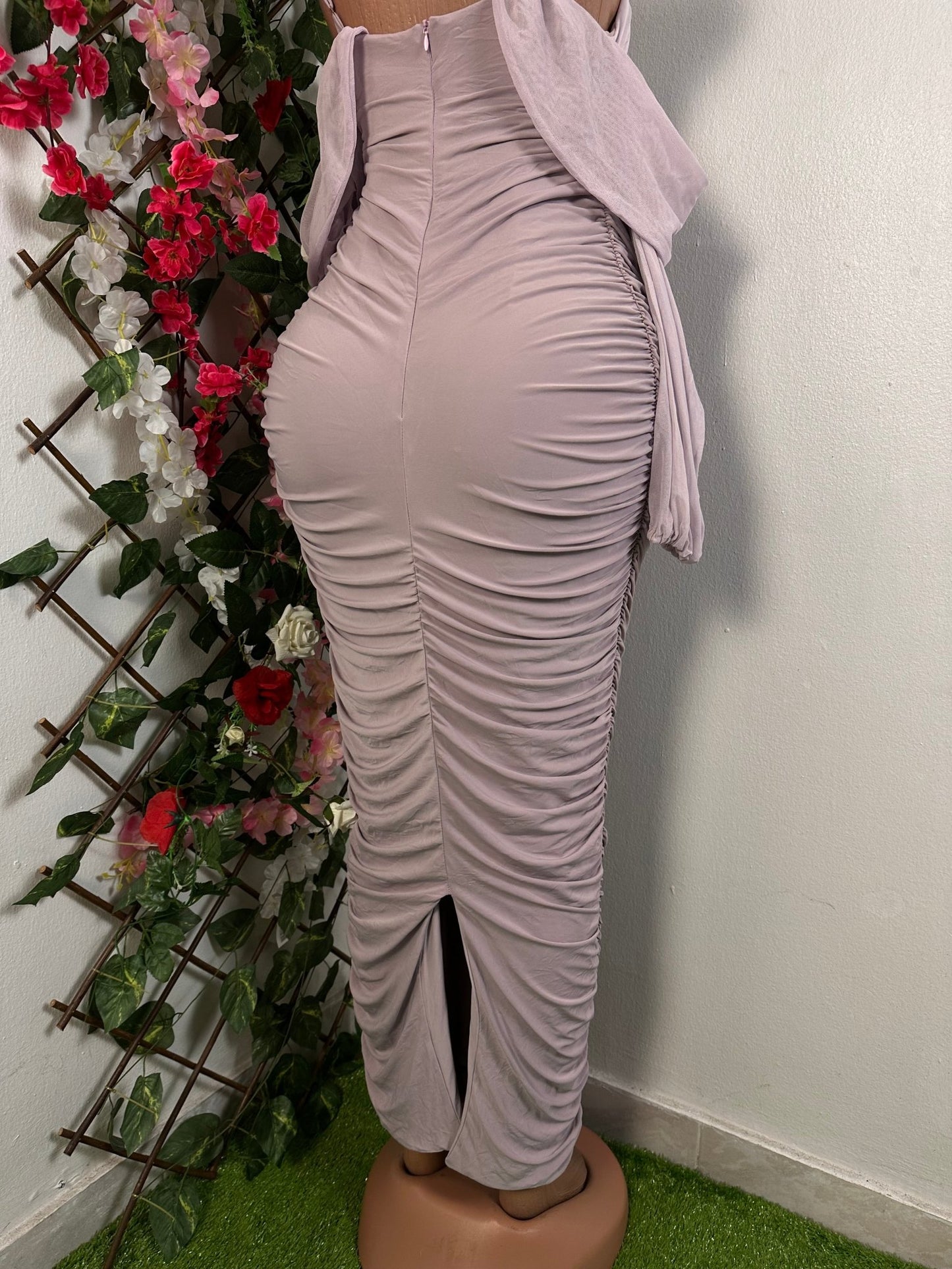 Robe moulante longue à fine bretelle manche voilée épaule nue - Perluna StorePerluna Store