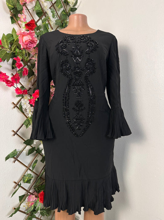 Robe élégante mi longue à manche longue évasée plissé - Perluna Store