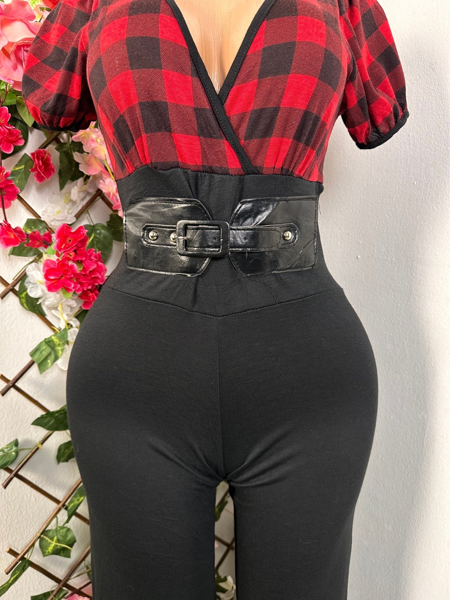 Combinaison jambe évasée manche courte colle en V - Perluna Store