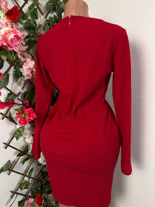 Robe courte élégante drapé à manche longue colle rond - Perluna Store
