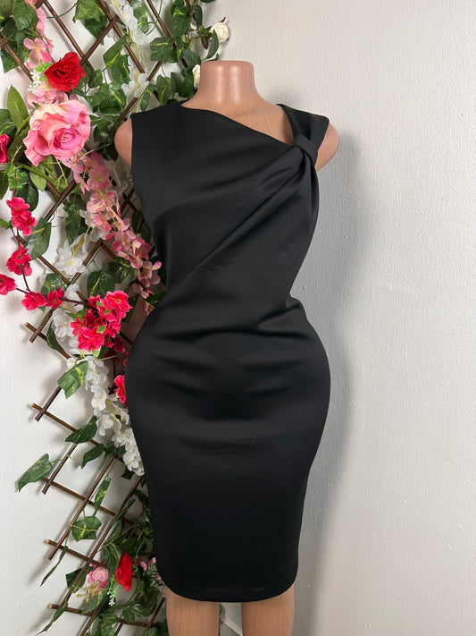 Robe moulante mi longue à colle asymétrique nouée - Perluna Store