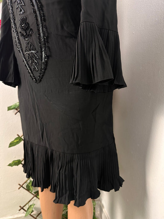 Robe élégante mi longue à manche longue évasée plissé - Perluna Store