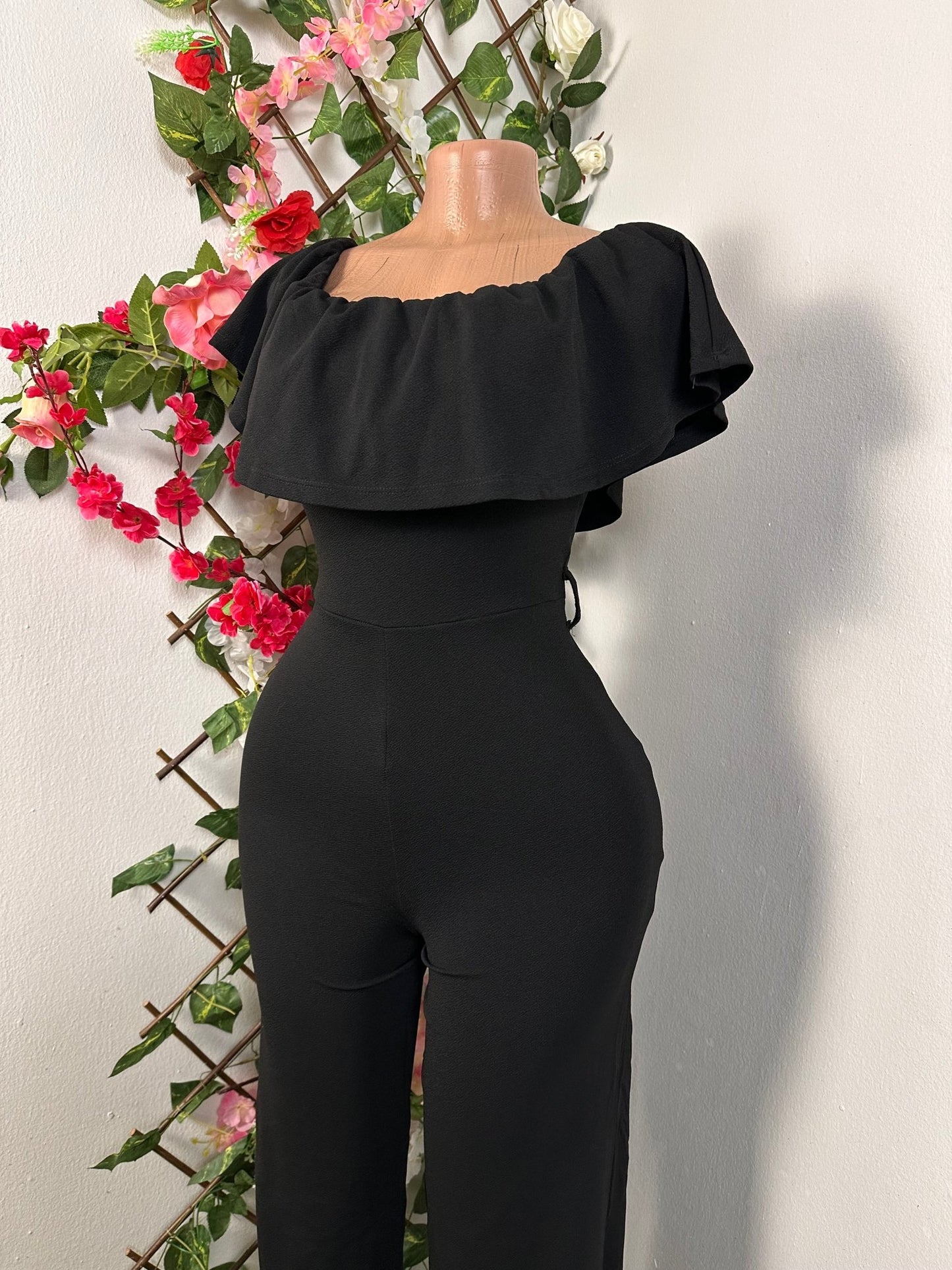 Combinaison moulante jambe évasé décolleté volant - Perluna Store
