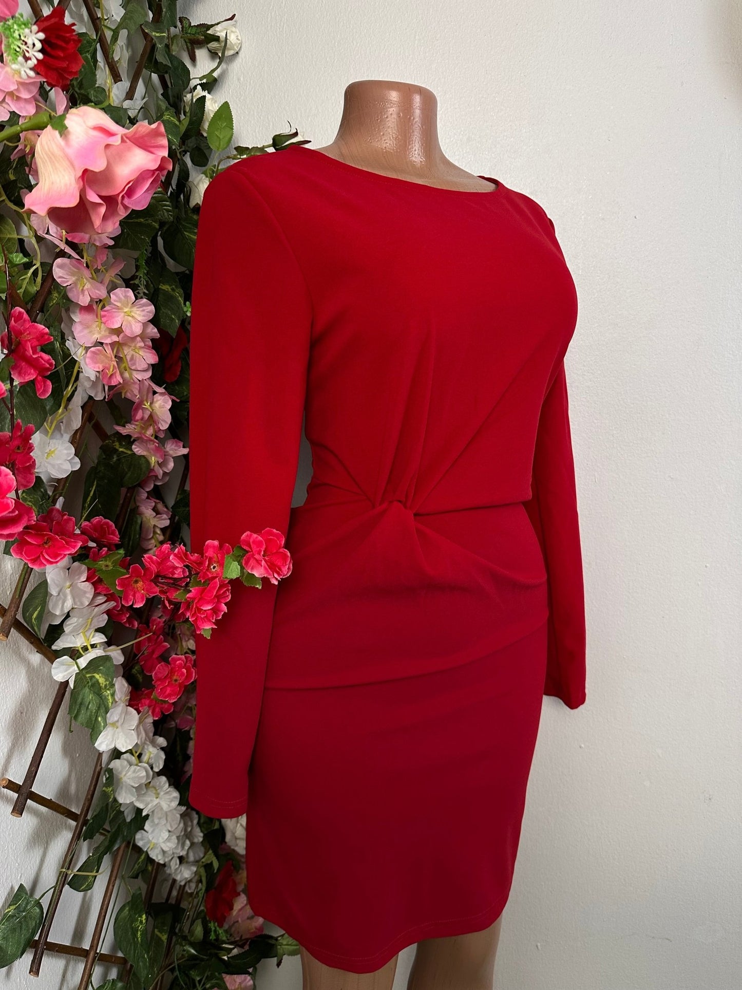 Robe courte élégante drapé à manche longue colle rond - Perluna Store
