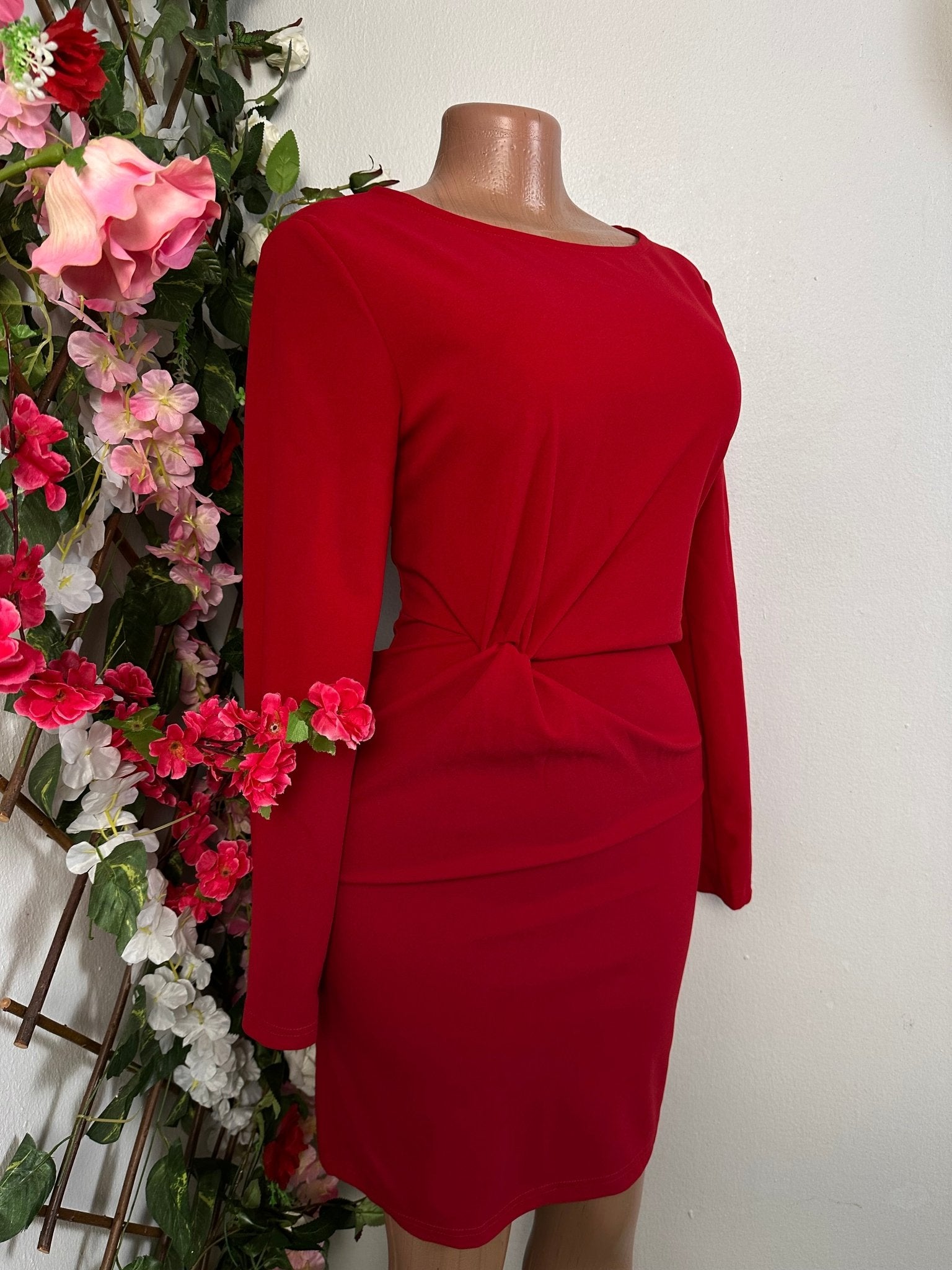 Robe courte élégante drapé à manche longue colle rond - Perluna Store