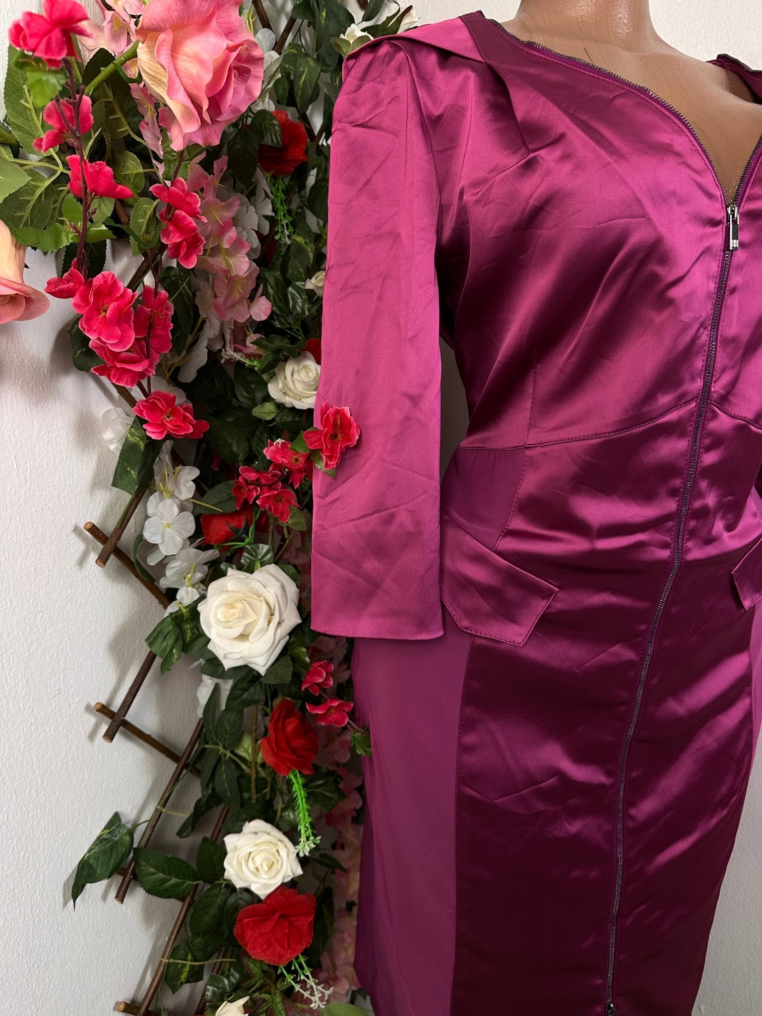 Robe de fête élégante a fermeture éclaire manche 3/4 - Perluna Store