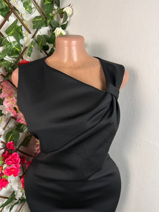 Robe moulante mi longue à colle asymétrique nouée - Perluna Store