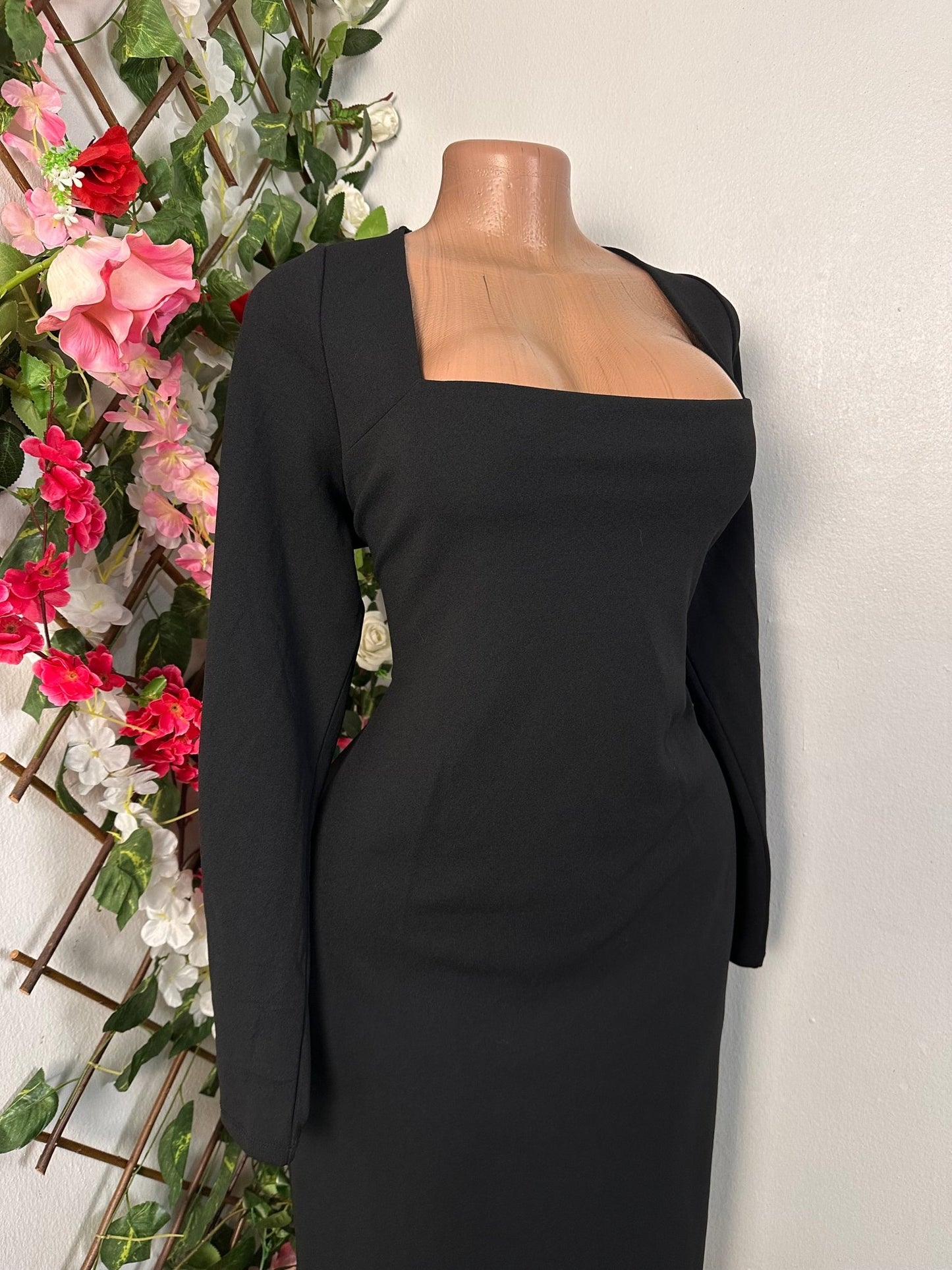 Robe élégante à manche longue colle carrée - Perluna Store