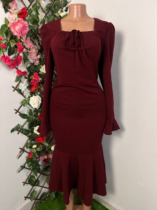 Robe longue colle carré manche longue évasée - Perluna Store