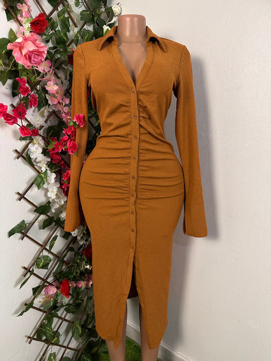 Robe longue a bouton manche longue avec colle - Perluna Store