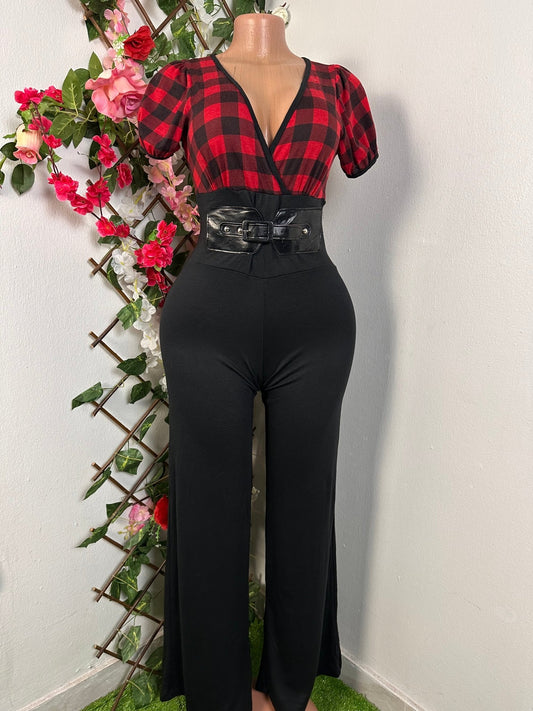 Combinaison jambe évasée manche courte colle en V - Perluna Store