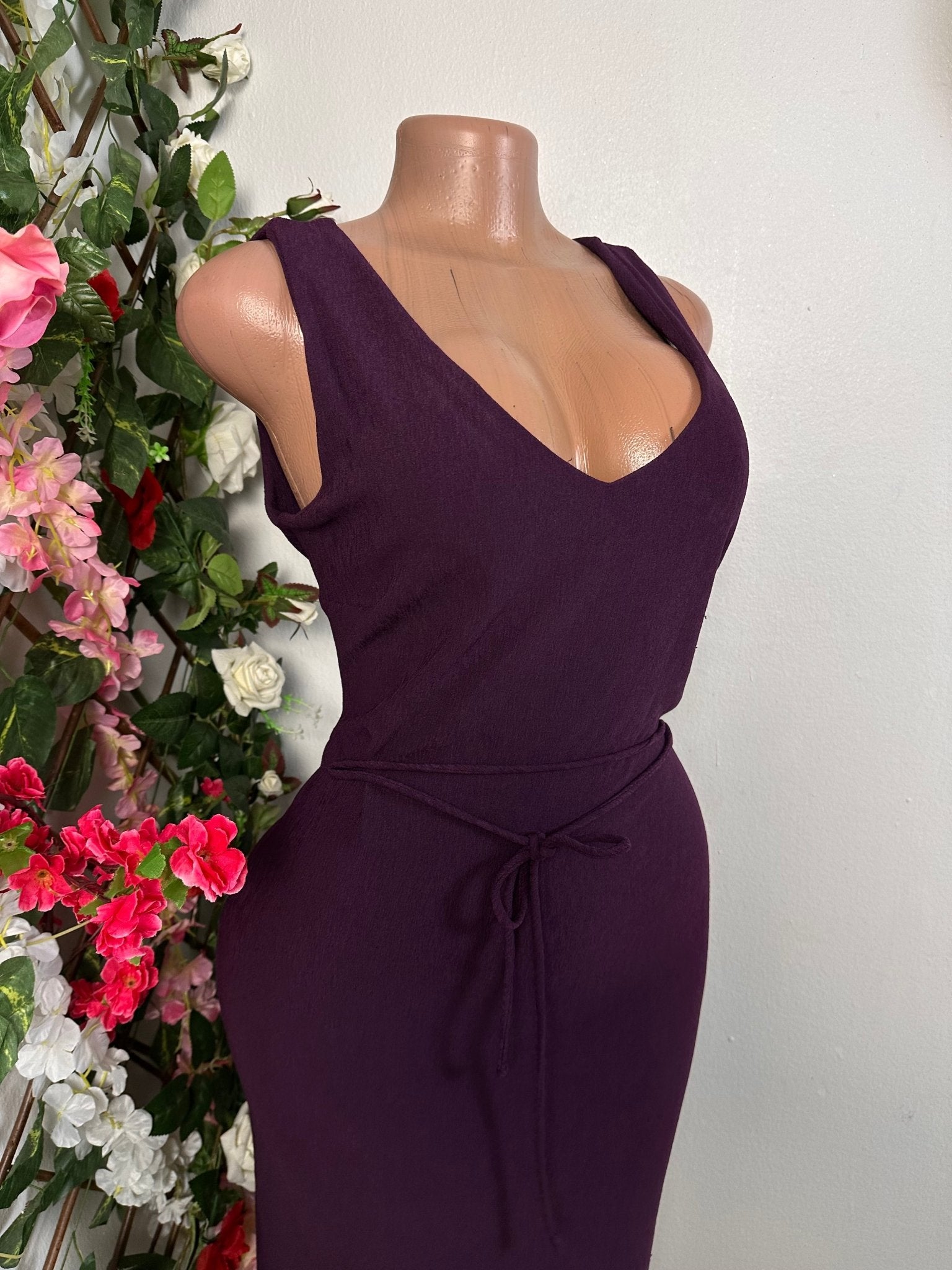 Robe élégante sans manche colle en U avec lasser de serrage taille - Perluna Store