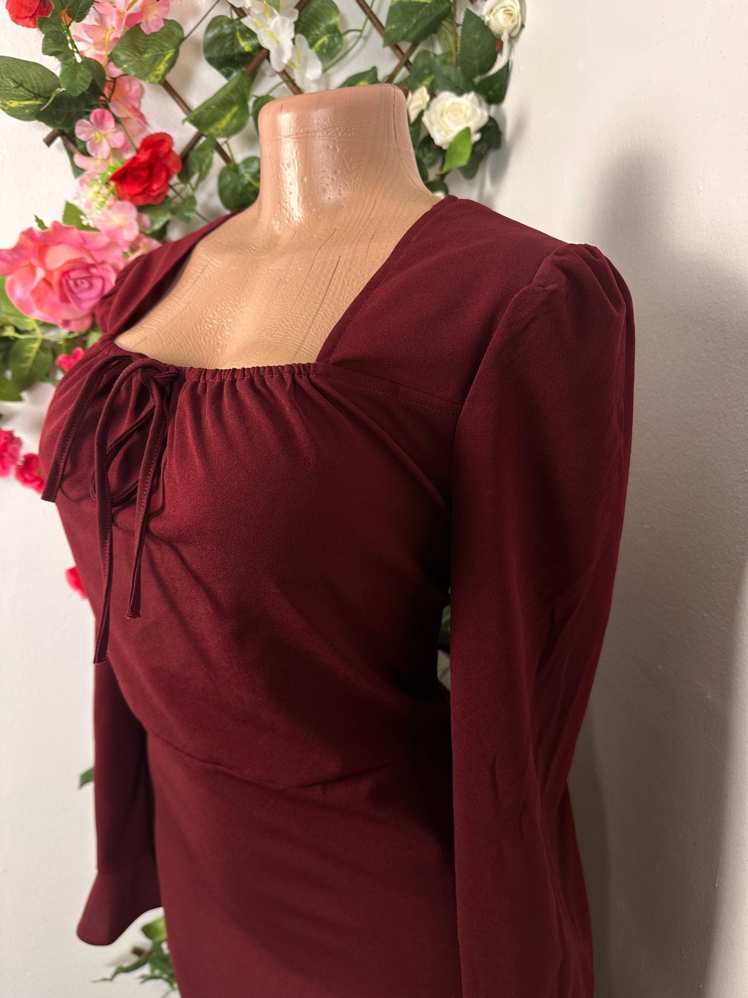Robe longue colle carré manche longue évasée - Perluna Store