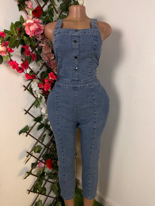 Combinaison en Jeans à bretelle à fermeture éclaire - Perluna Store