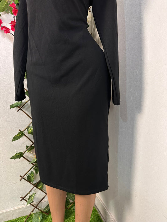 Robe moulante mi longue à colle rond manche longue - Perluna Store