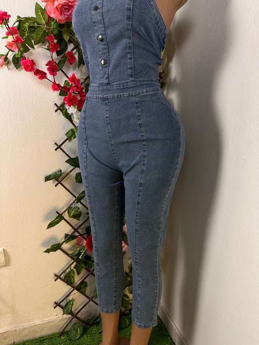 Combinaison en Jeans à bretelle à fermeture éclaire - Perluna Store