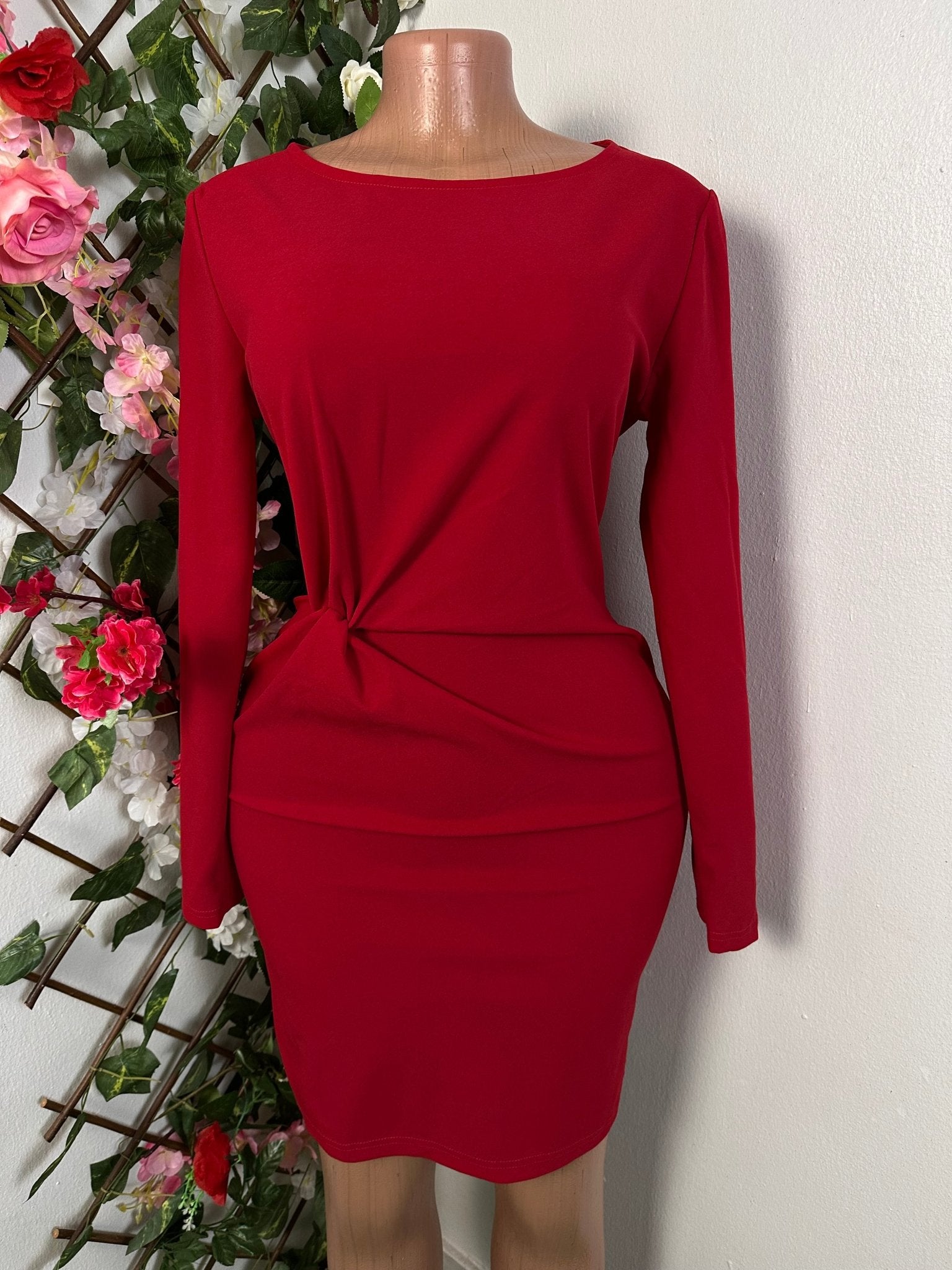 Robe courte élégante drapé à manche longue colle rond - Perluna Store