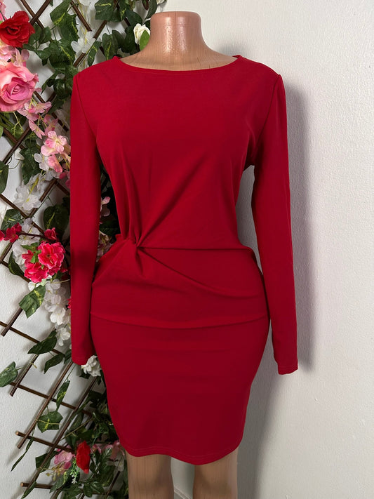 Robe courte élégante drapé à manche longue colle rond - Perluna Store