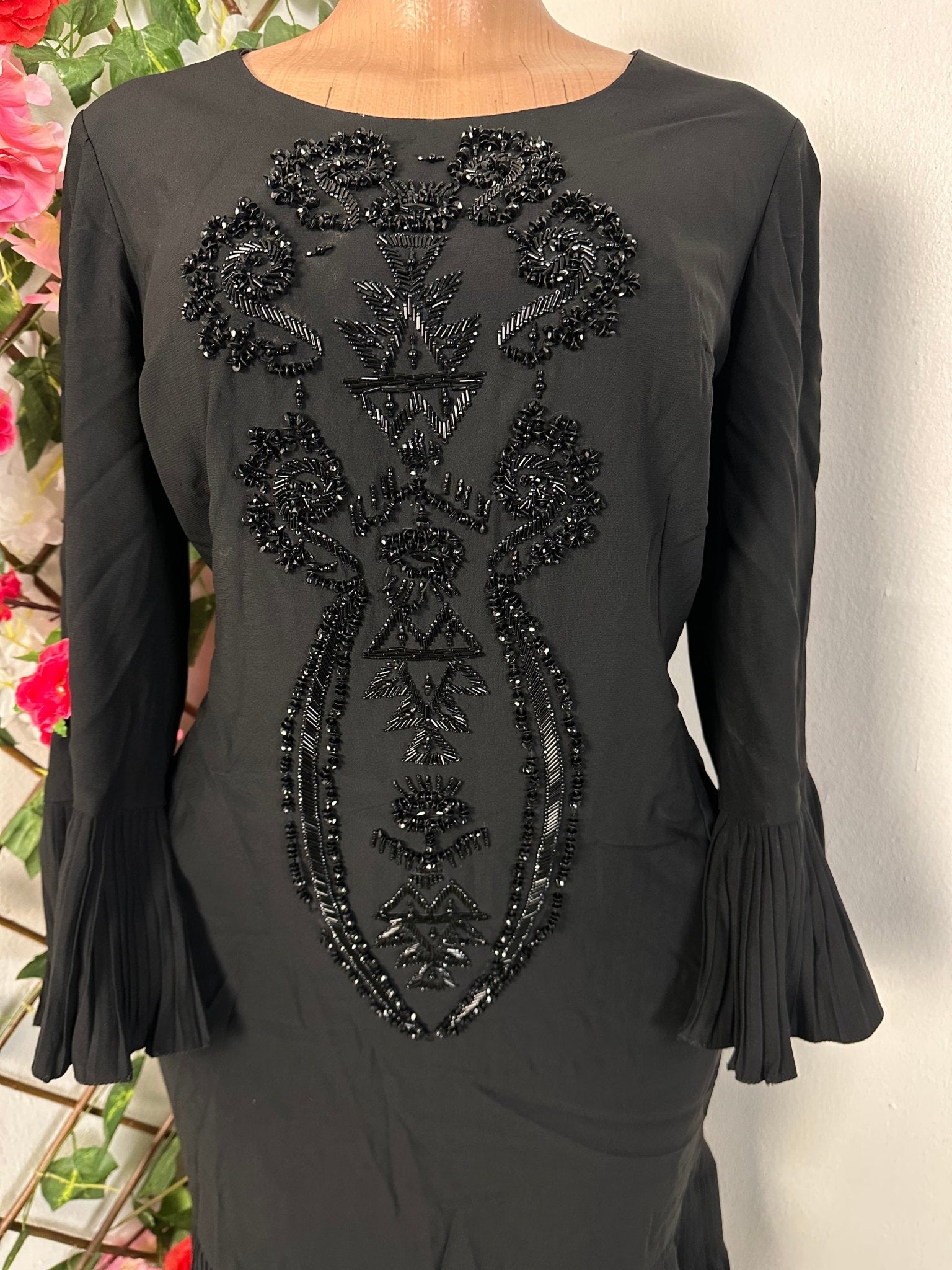 Robe élégante mi longue à manche longue évasée plissé - Perluna Store