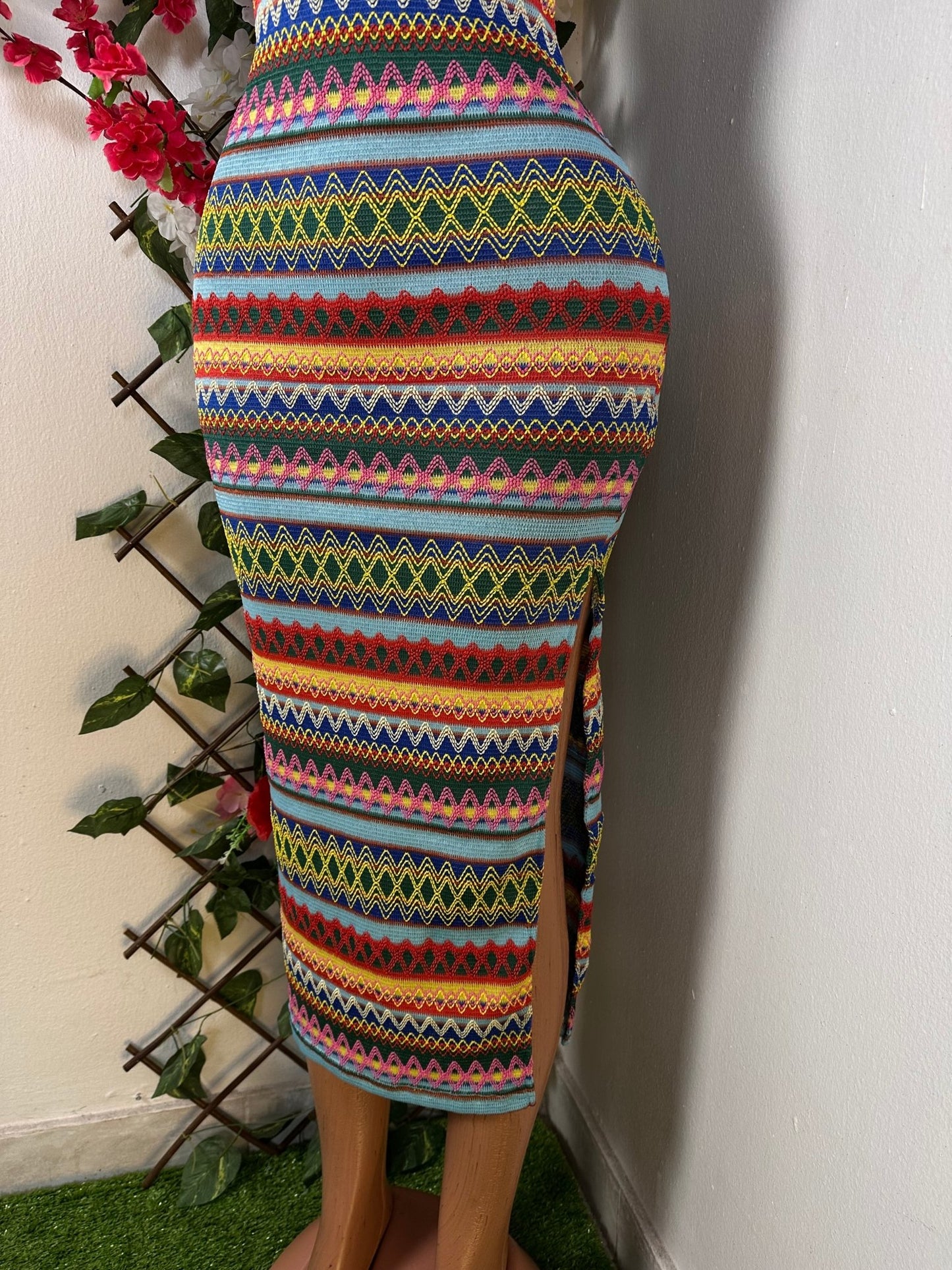 Robe de plage confortable mi longue colle carré avec fente - Perluna Store