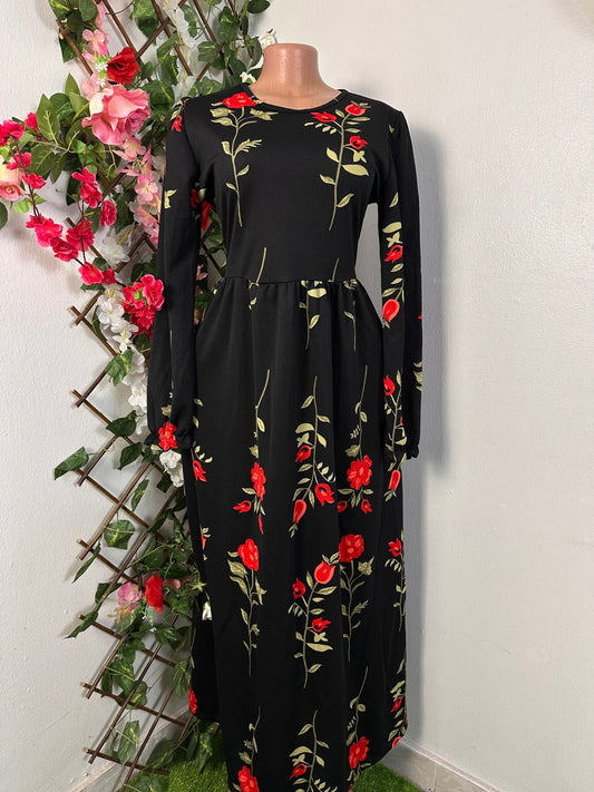 Robe longue élégante à manche longue fleuri - Perluna Store