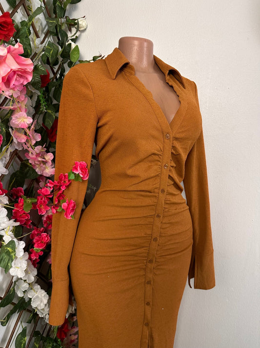 Robe longue a bouton manche longue avec colle - Perluna Store