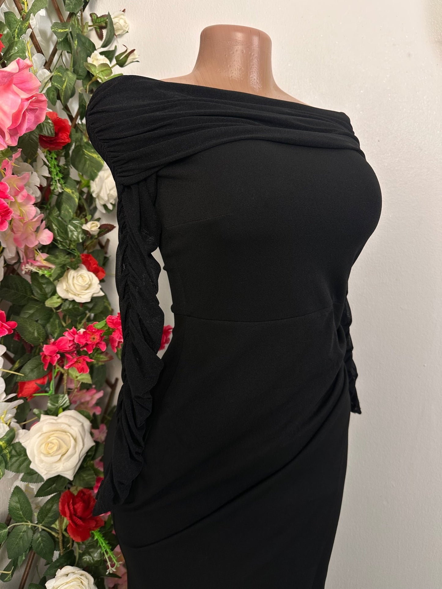 Robe élégante moulante longue manche en voile décolleté bardeau - Perluna Store