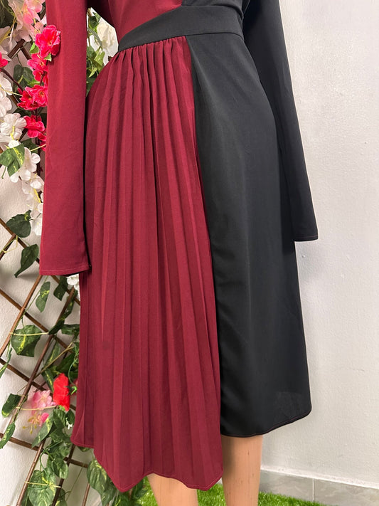 Robe 2 temps manche longue colle remonté mi longue - Perluna Store