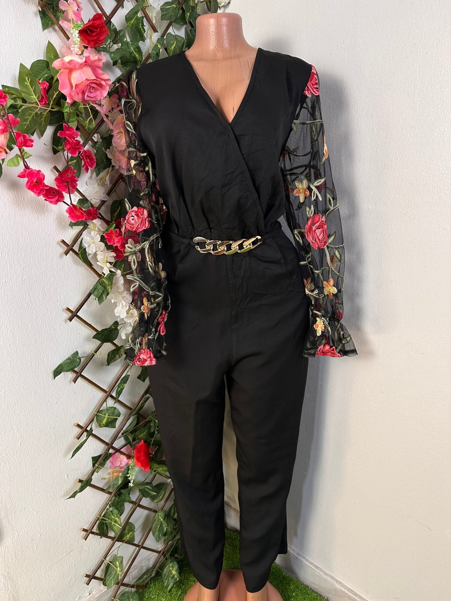 Combinaison élégante manche voilée avec motif de fleure - Perluna StorePerluna Store