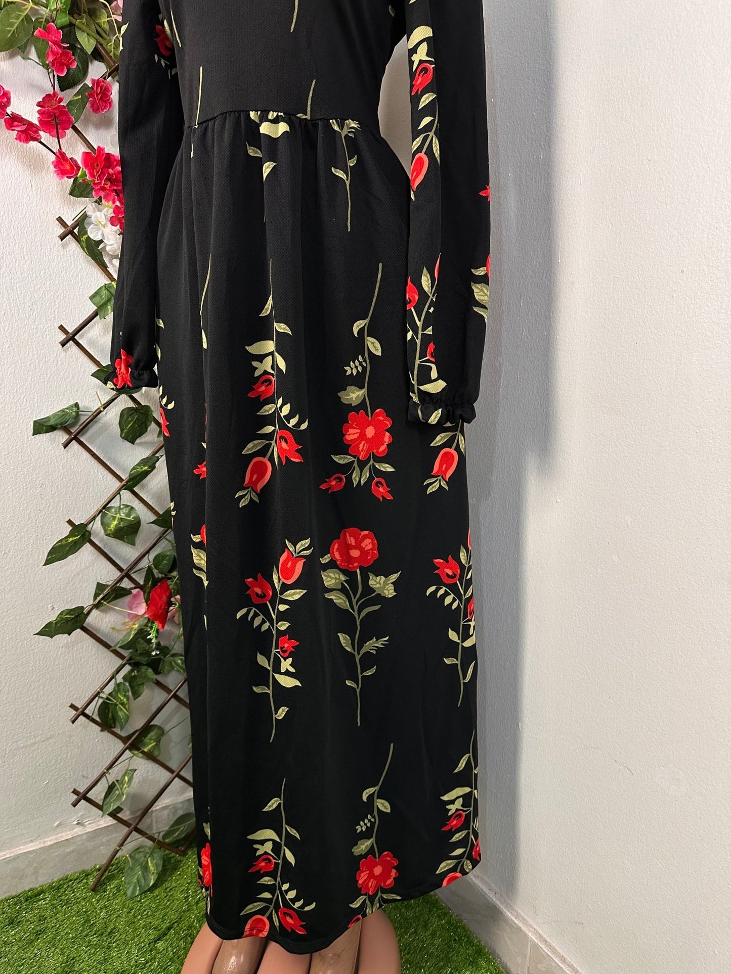 Robe longue élégante à manche longue fleuri - Perluna Store