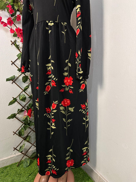 Robe longue élégante à manche longue fleuri - Perluna Store