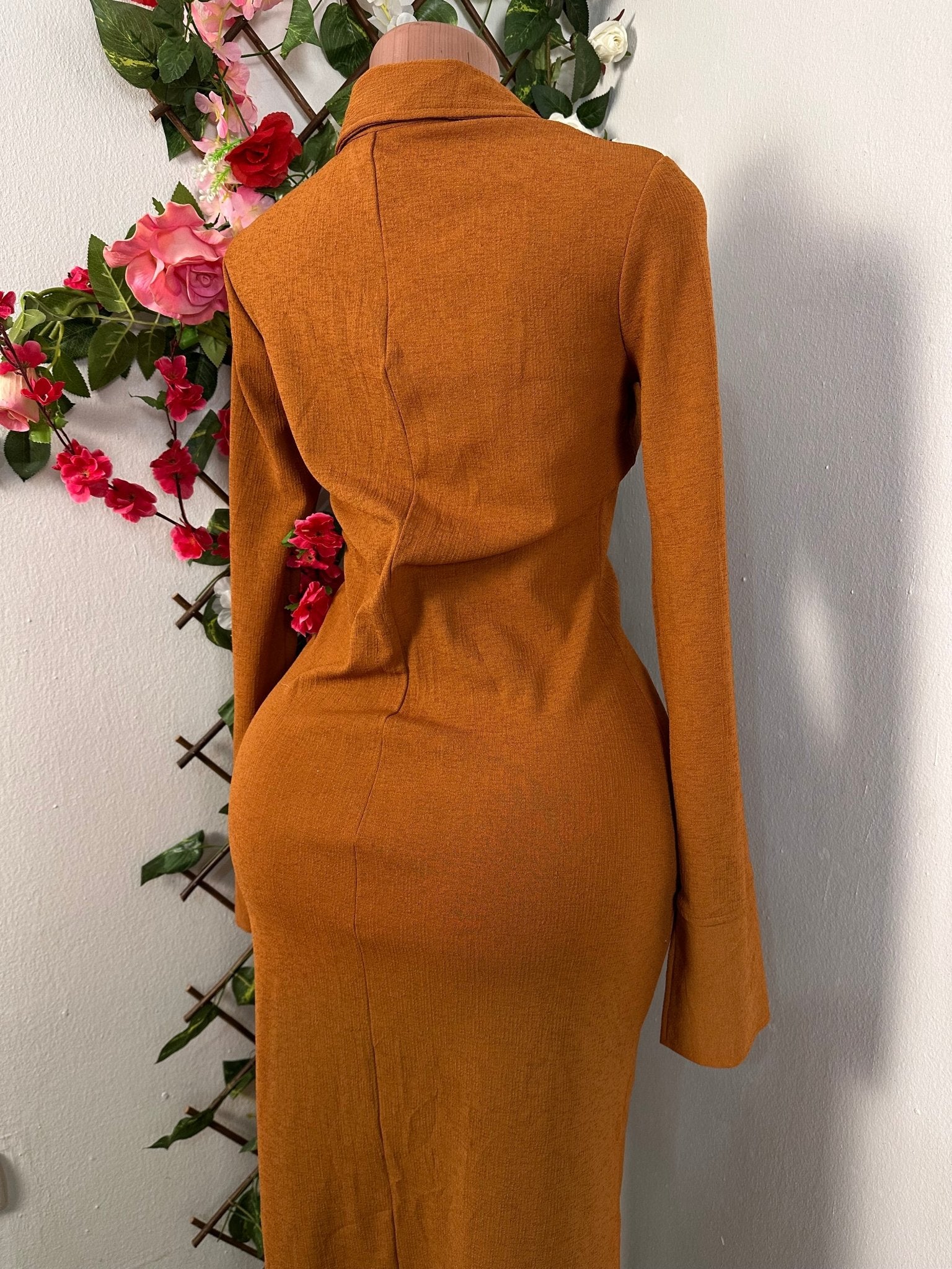 Robe longue a bouton manche longue avec colle - Perluna Store