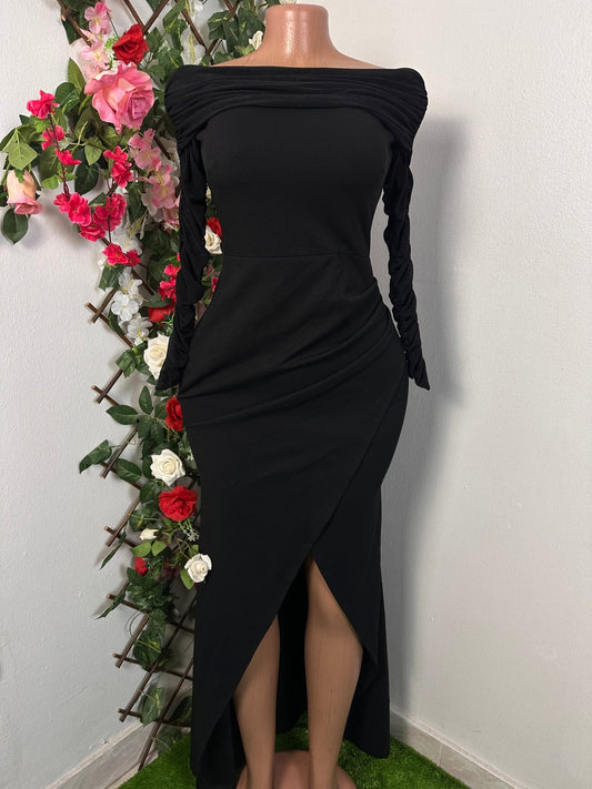 Robe élégante moulante longue manche en voile décolleté bardeau - Perluna Store