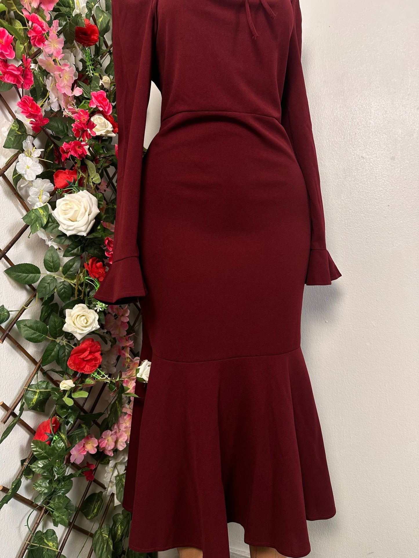 Robe longue colle carré manche longue évasée - Perluna Store