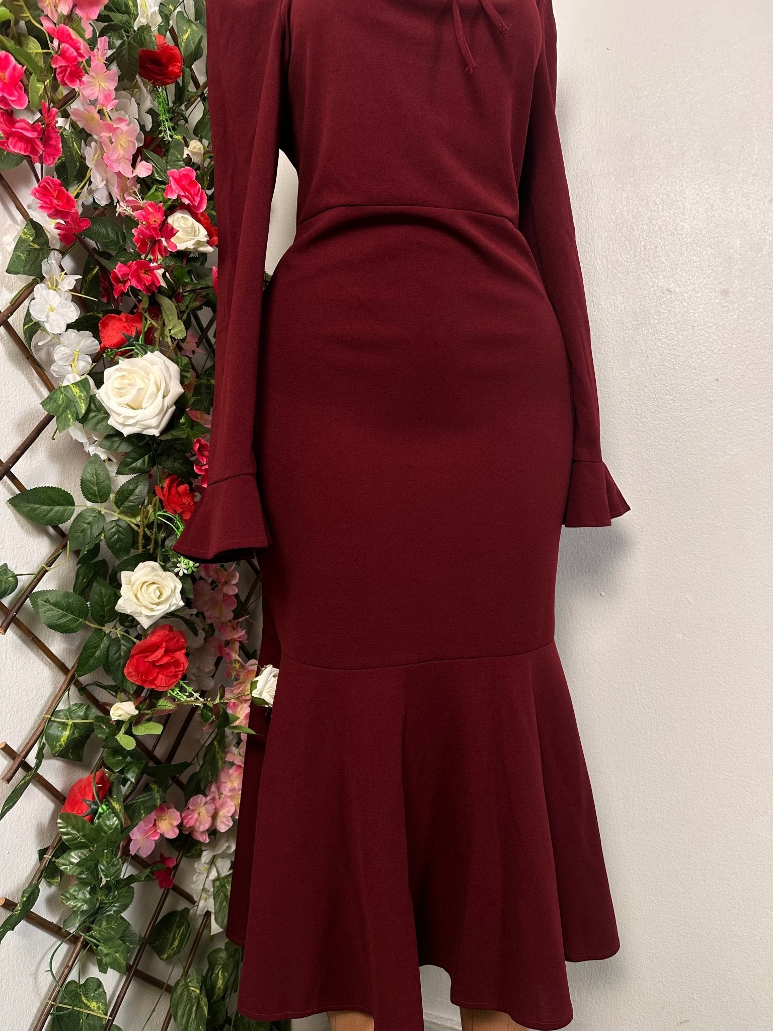 Robe longue colle carré manche longue évasée - Perluna Store