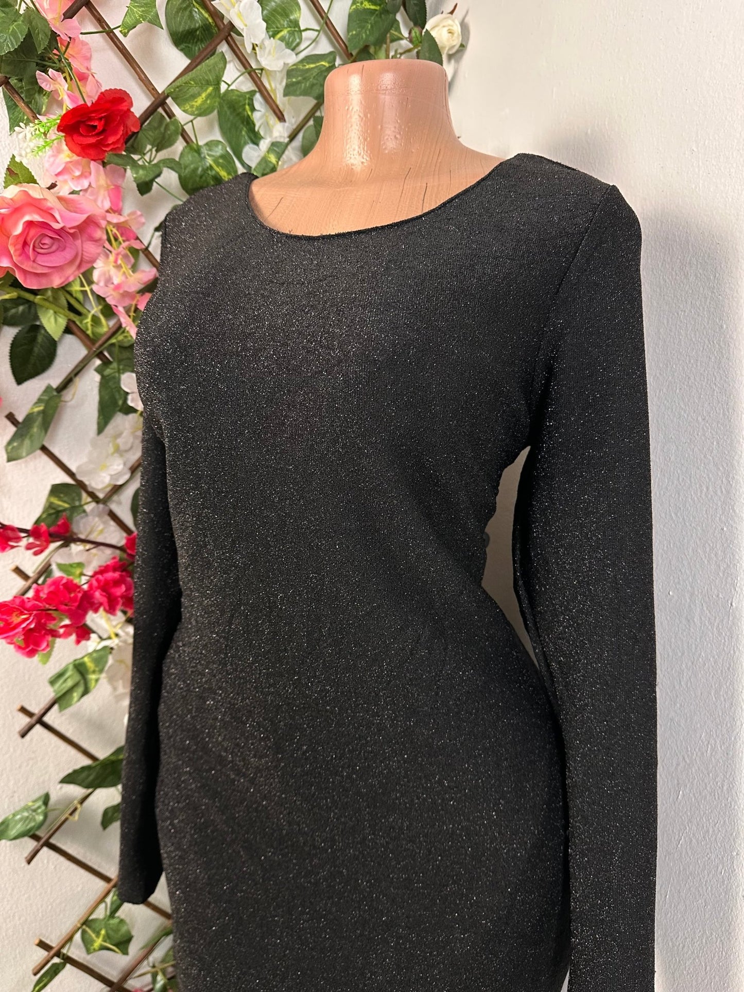 Robe soirée en pailleté mi longue à colle rond manche longue - Perluna StorePerluna Store