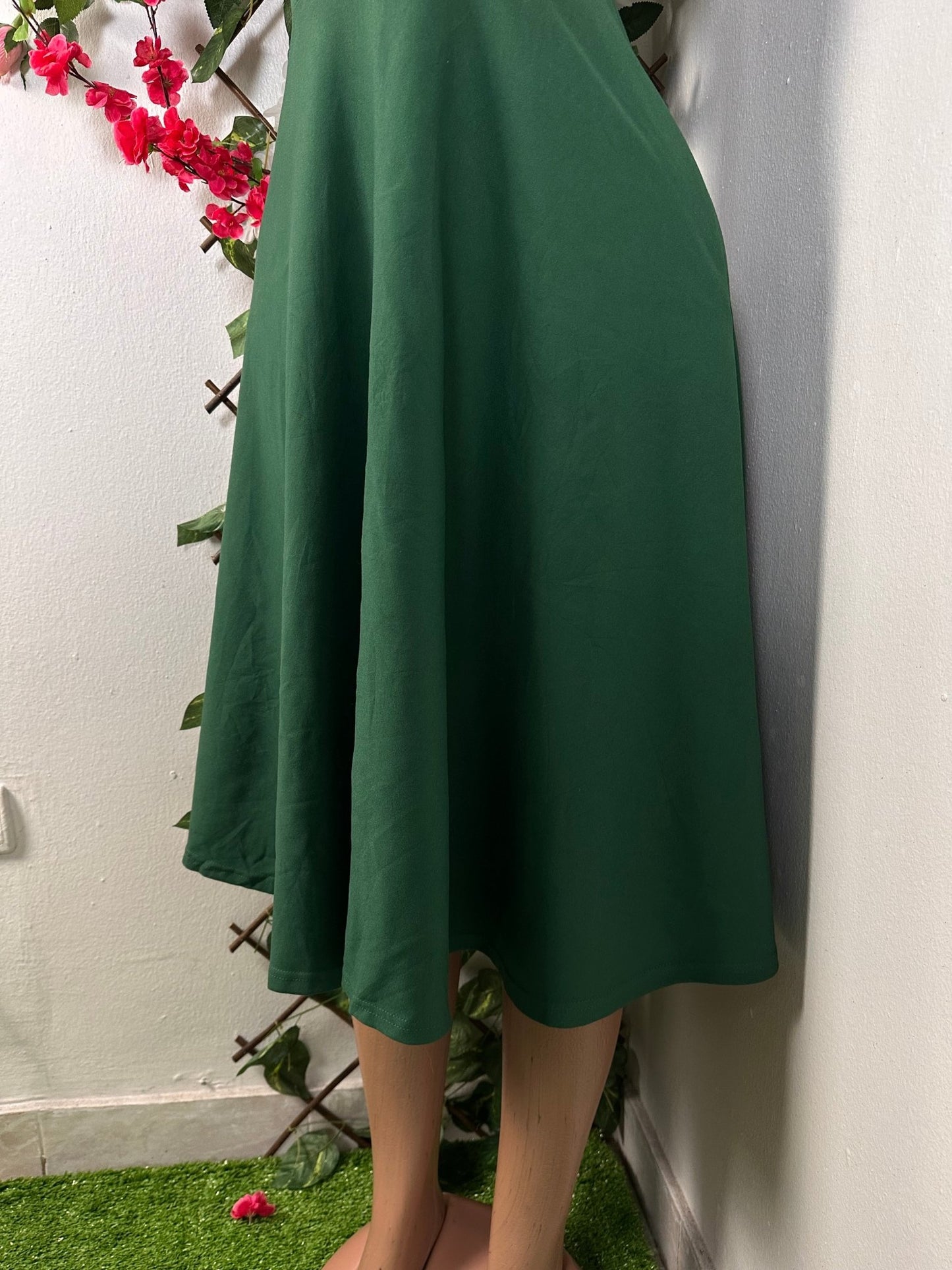 Robe mi longue évasée mini manche décolleté ondulé - Perluna Store