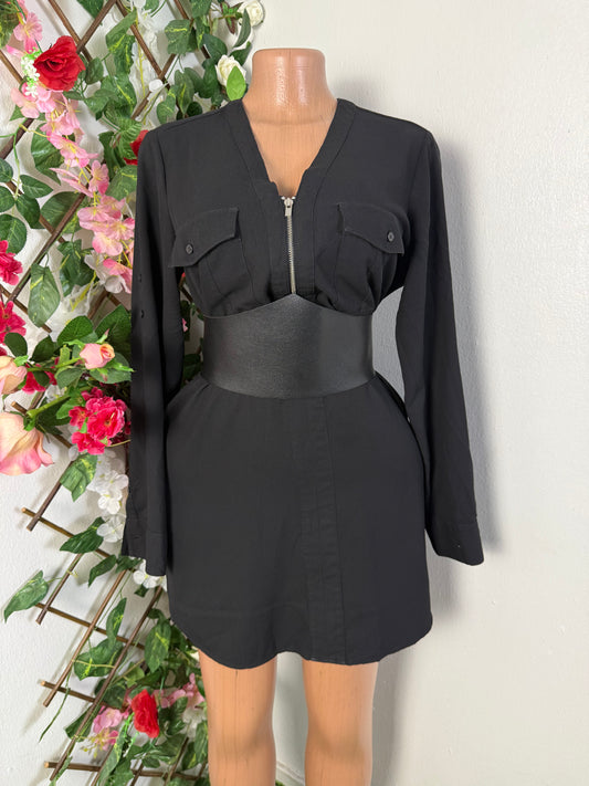 Robe chemise courte a fermeture éclaire devant avec poches