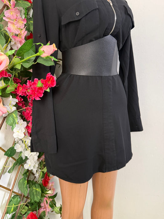 Robe chemise courte a fermeture éclaire devant avec poches