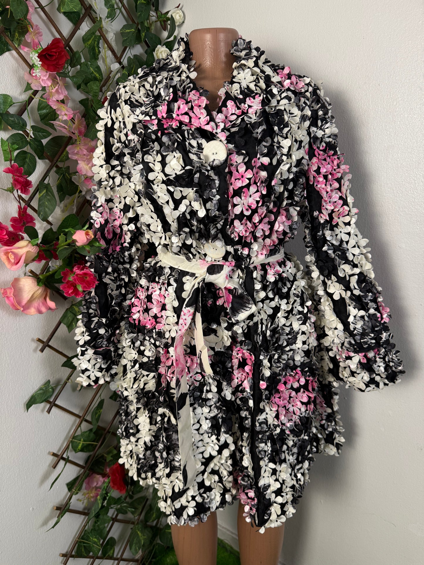 Robe mentaux courte ceinture avec de fleure