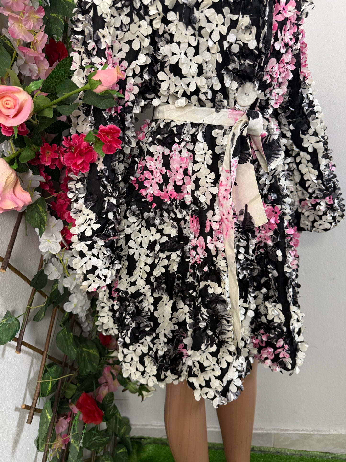 Robe mentaux courte ceinture avec de fleure