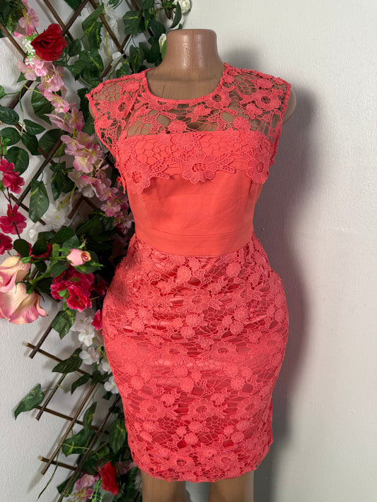 Robe Courte en dentelle rose sans manche