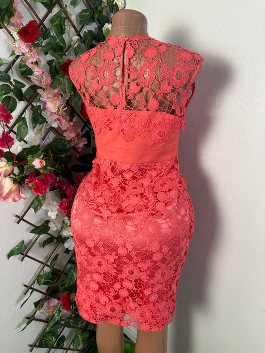 Robe Courte en dentelle rose sans manche