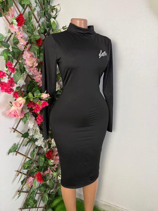 Robe moulante colle montant manche longue