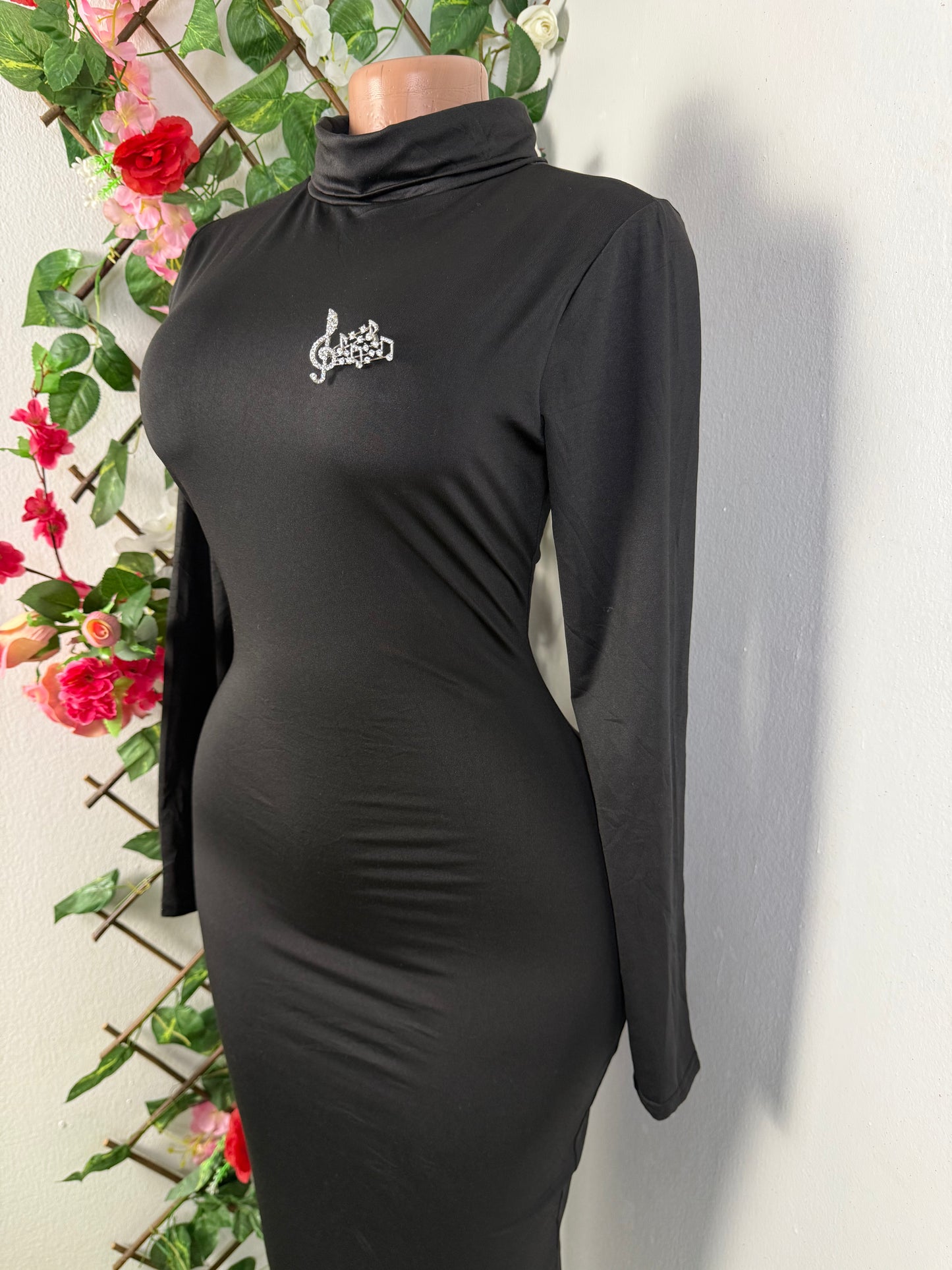 Robe moulante colle montant manche longue