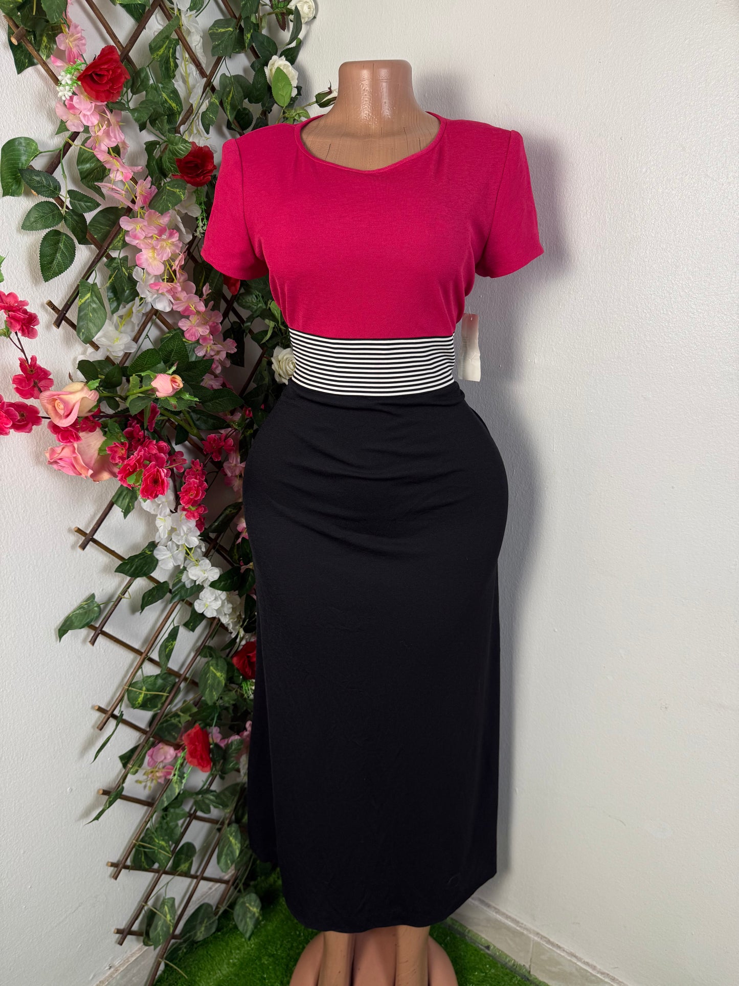 Robe longue a manche courte cinture