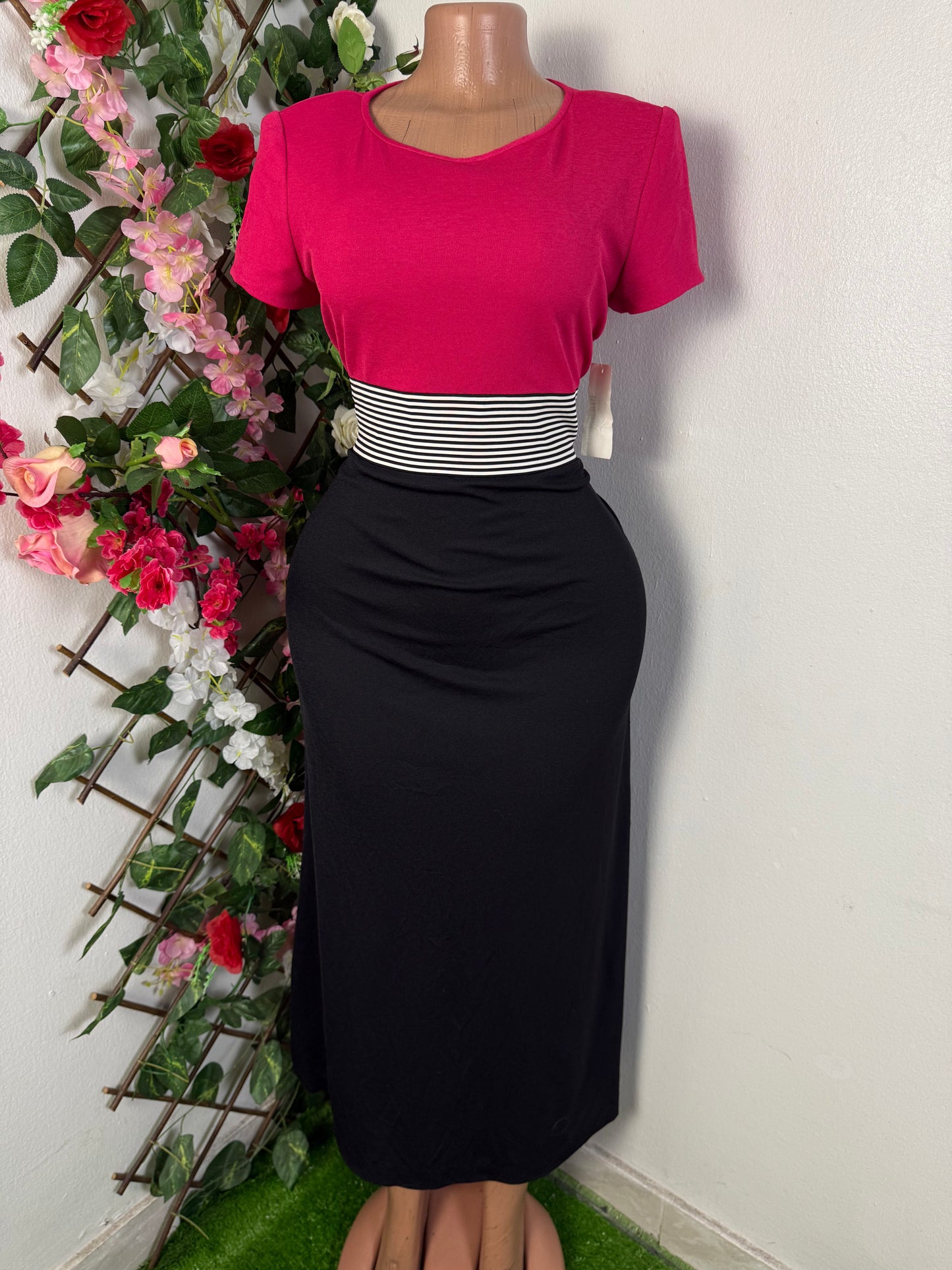 Robe longue a manche courte cinture